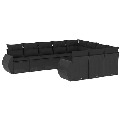 10-tlg. Garten-Sofagarnitur mit Kissen Schwarz Poly Rattan - Pazzar.ch