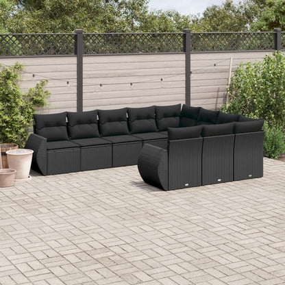 10-tlg. Garten-Sofagarnitur mit Kissen Schwarz Poly Rattan - Pazzar.ch