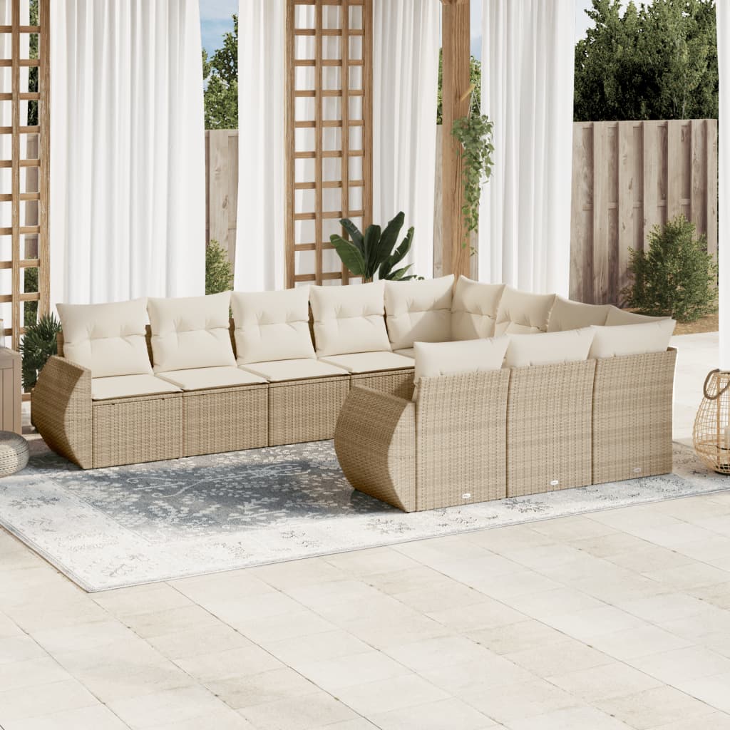 10-tlg. Garten-Sofagarnitur mit Kissen Beige Poly Rattan - Pazzar.ch