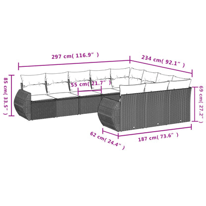 10-tlg. Garten-Sofagarnitur mit Kissen Grau Poly Rattan - Pazzar.ch