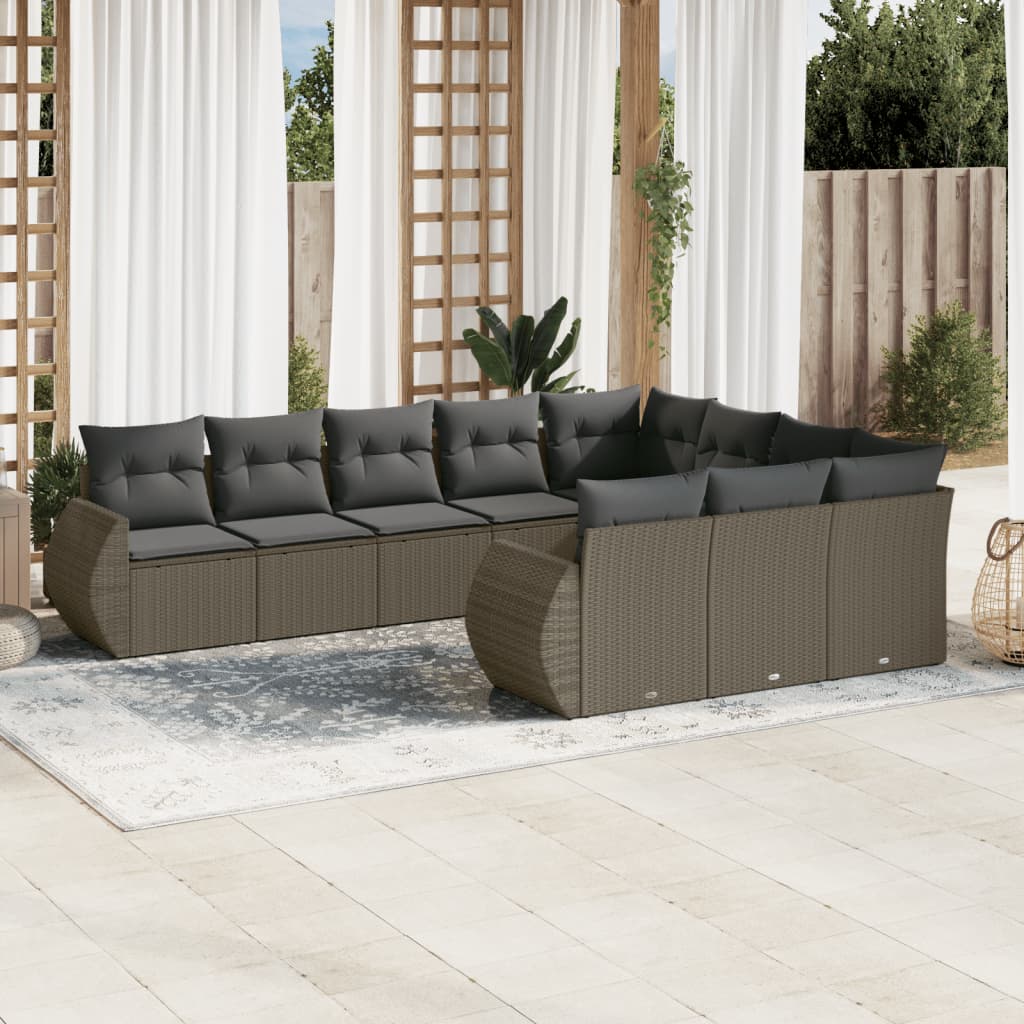 10-tlg. Garten-Sofagarnitur mit Kissen Hellgrau Poly Rattan - Pazzar.ch