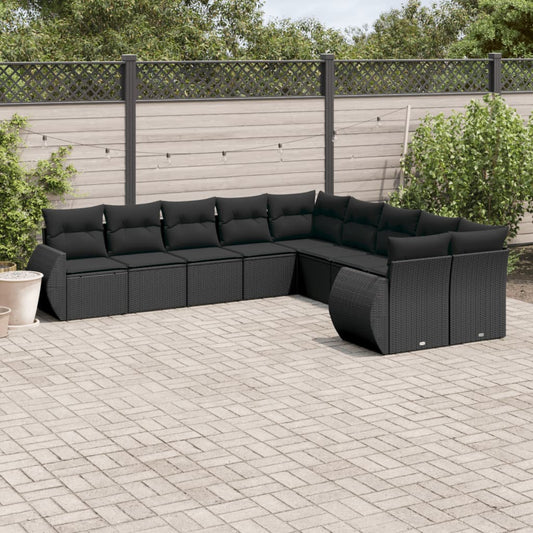 10-tlg. Garten-Sofagarnitur mit Kissen Schwarz Poly Rattan - Pazzar.ch