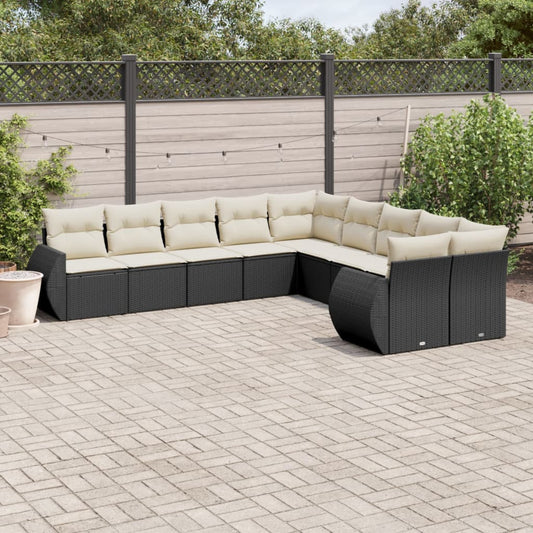 10-tlg. Garten-Sofagarnitur mit Kissen Schwarz Poly Rattan - Pazzar.ch