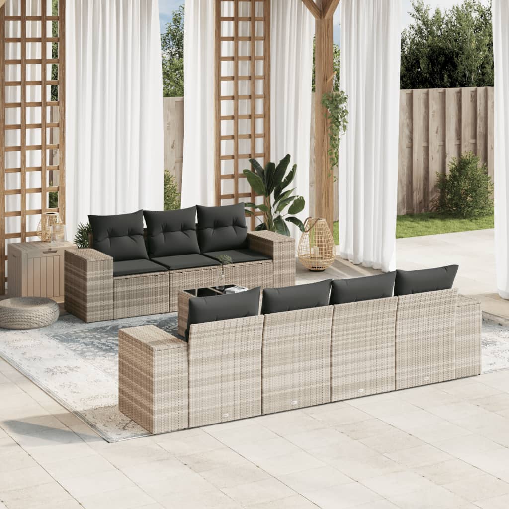 8-tlg. Garten-Sofagarnitur mit Kissen Hellgrau Poly Rattan - Pazzar.ch