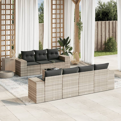 8-tlg. Garten-Sofagarnitur mit Kissen Hellgrau Poly Rattan - Pazzar.ch