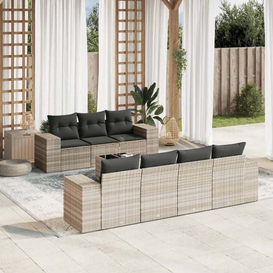 8-tlg. Garten-Sofagarnitur mit Kissen Hellgrau Poly Rattan - Pazzar.ch