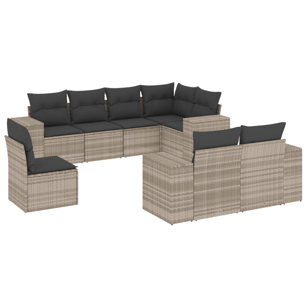 8-tlg. Garten-Sofagarnitur mit Kissen Hellgrau Poly Rattan - Pazzar.ch