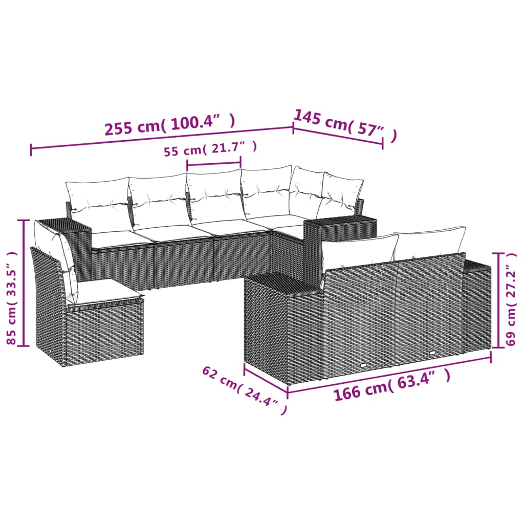 8-tlg. Garten-Sofagarnitur mit Kissen Hellgrau Poly Rattan - Pazzar.ch