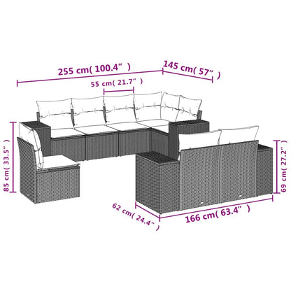 8-tlg. Garten-Sofagarnitur mit Kissen Hellgrau Poly Rattan - Pazzar.ch