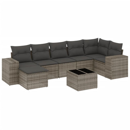 8-tlg. Garten-Sofagarnitur mit Kissen Grau Poly Rattan - Pazzar.ch