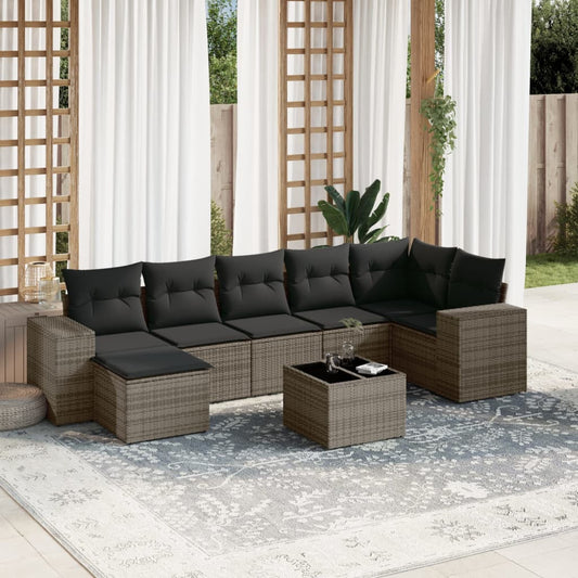 8-tlg. Garten-Sofagarnitur mit Kissen Grau Poly Rattan - Pazzar.ch
