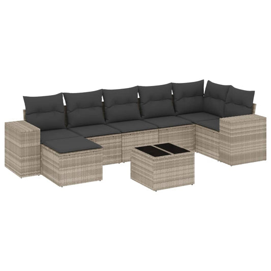 8-tlg. Garten-Sofagarnitur mit Kissen Hellgrau Poly Rattan - Pazzar.ch