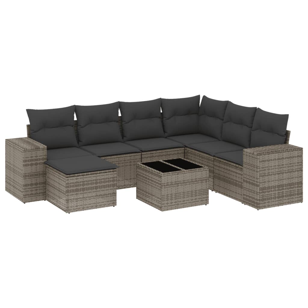 8-tlg. Garten-Sofagarnitur mit Kissen Grau Poly Rattan - Pazzar.ch