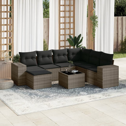 8-tlg. Garten-Sofagarnitur mit Kissen Grau Poly Rattan - Pazzar.ch