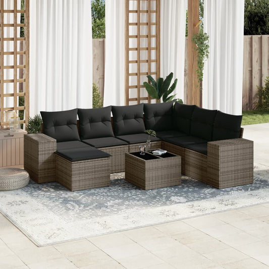 8-tlg. Garten-Sofagarnitur mit Kissen Grau Poly Rattan - Pazzar.ch