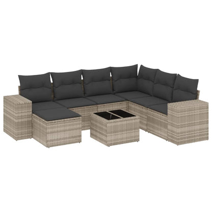 8-tlg. Garten-Sofagarnitur mit Kissen Hellgrau Poly Rattan - Pazzar.ch
