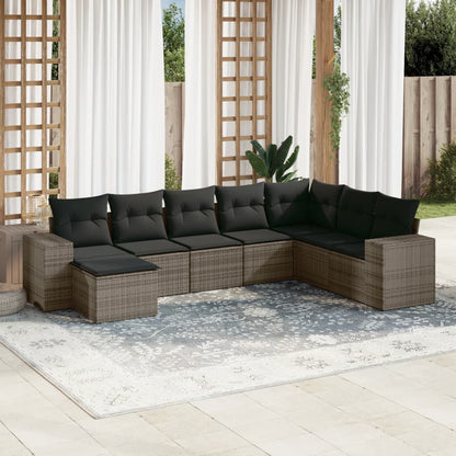 8-tlg. Garten-Sofagarnitur mit Kissen Grau Poly Rattan - Pazzar.ch