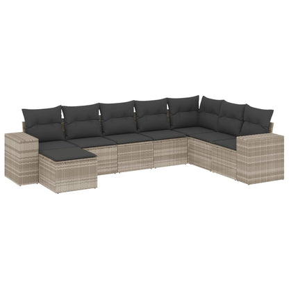 8-tlg. Garten-Sofagarnitur mit Kissen Hellgrau Poly Rattan - Pazzar.ch