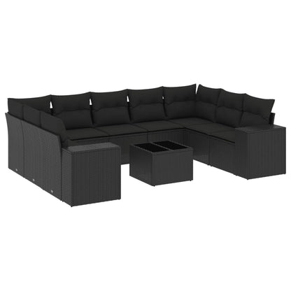 10-tlg. Garten-Sofagarnitur mit Kissen Schwarz Poly Rattan - Pazzar.ch