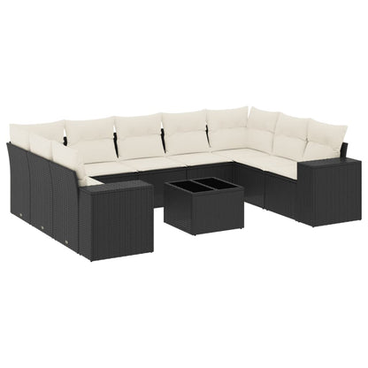 10-tlg. Garten-Sofagarnitur mit Kissen Schwarz Poly Rattan - Pazzar.ch