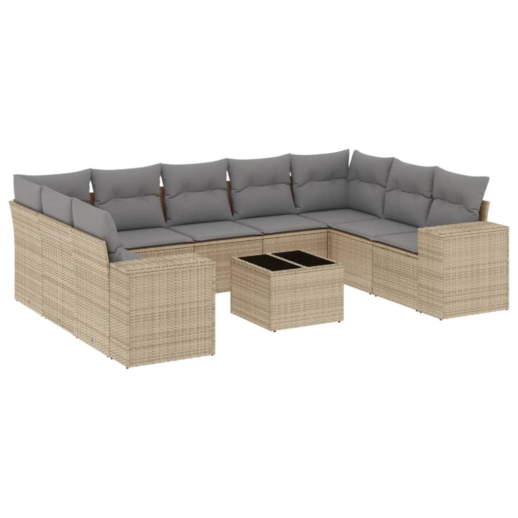 10-tlg. Garten-Sofagarnitur mit Kissen Beige Poly Rattan - Pazzar.ch