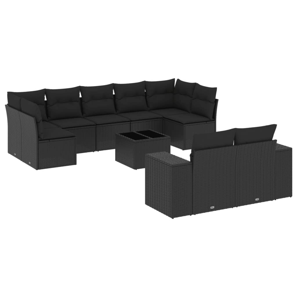 10-tlg. Garten-Sofagarnitur mit Kissen Schwarz Poly Rattan - Pazzar.ch