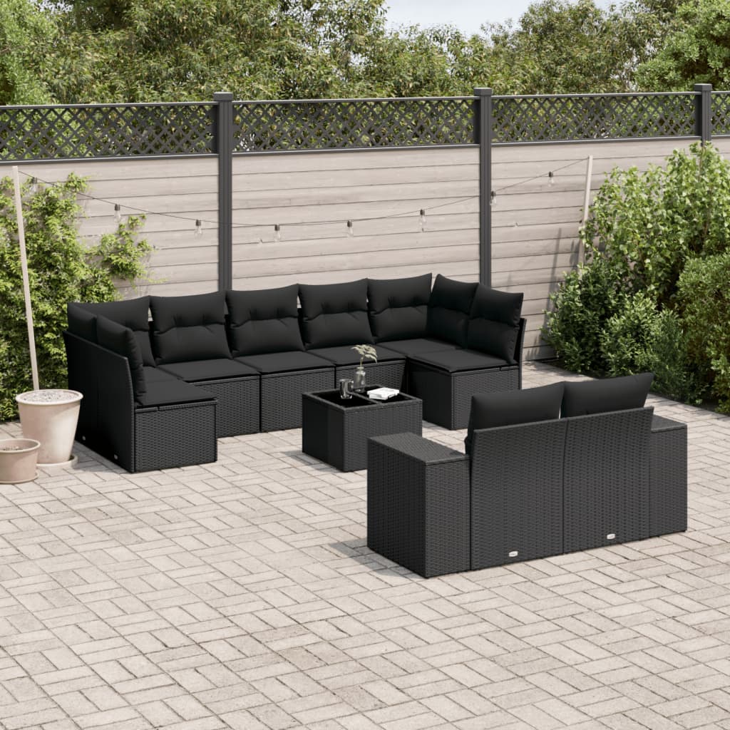 10-tlg. Garten-Sofagarnitur mit Kissen Schwarz Poly Rattan - Pazzar.ch