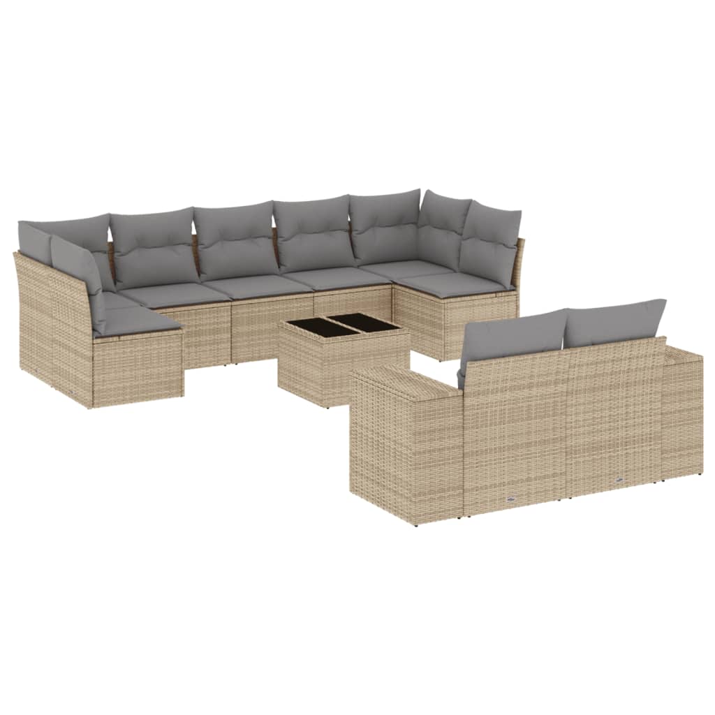 10-tlg. Garten-Sofagarnitur mit Kissen Beige Poly Rattan - Pazzar.ch