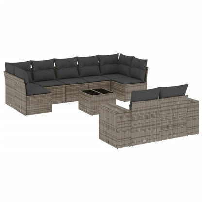 10-tlg. Garten-Sofagarnitur mit Kissen Grau Poly Rattan - Pazzar.ch