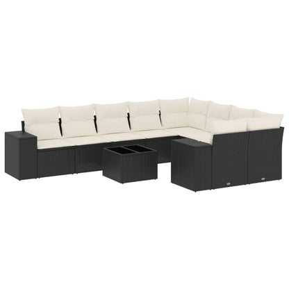 10-tlg. Garten-Sofagarnitur mit Kissen Schwarz Poly Rattan - Pazzar.ch