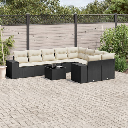 10-tlg. Garten-Sofagarnitur mit Kissen Schwarz Poly Rattan - Pazzar.ch