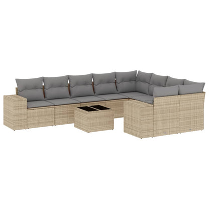 10-tlg. Garten-Sofagarnitur mit Kissen Beige Poly Rattan - Pazzar.ch