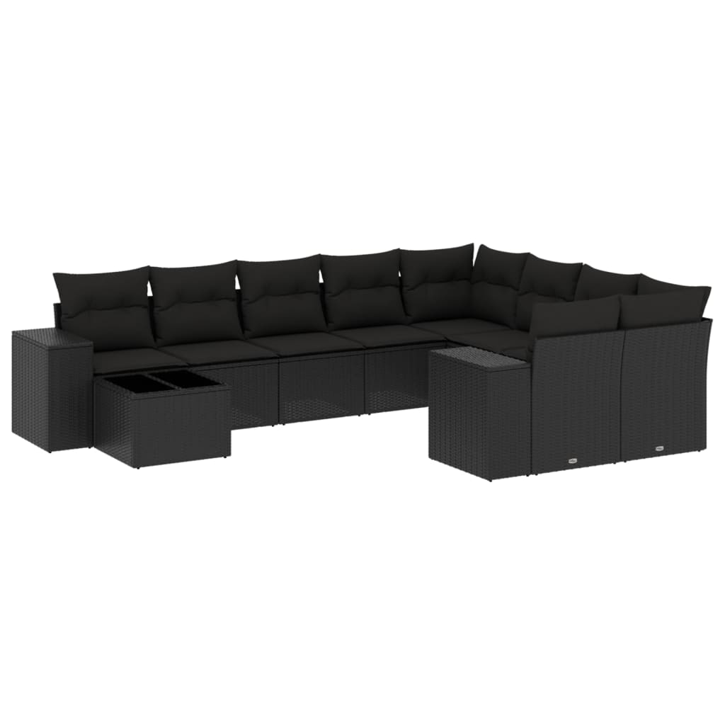 10-tlg. Garten-Sofagarnitur mit Kissen Schwarz Poly Rattan - Pazzar.ch