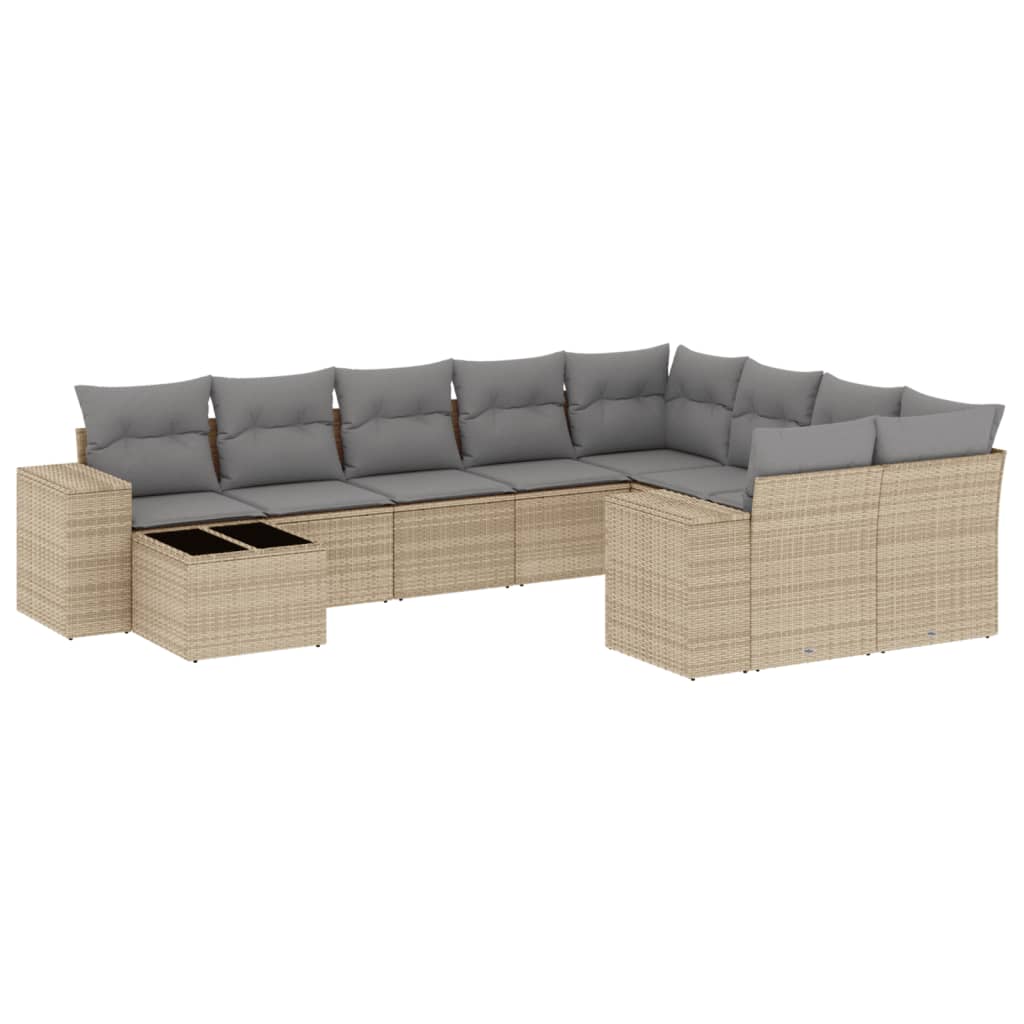 10-tlg. Garten-Sofagarnitur mit Kissen Beige Poly Rattan - Pazzar.ch