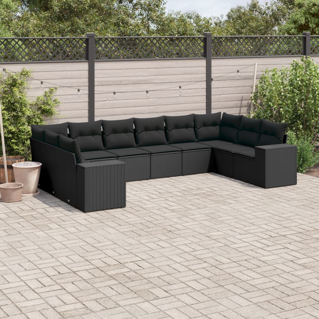 10-tlg. Garten-Sofagarnitur mit Kissen Schwarz Poly Rattan - Pazzar.ch