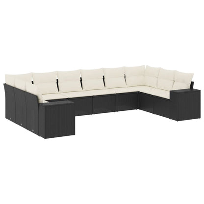 10-tlg. Garten-Sofagarnitur mit Kissen Schwarz Poly Rattan - Pazzar.ch