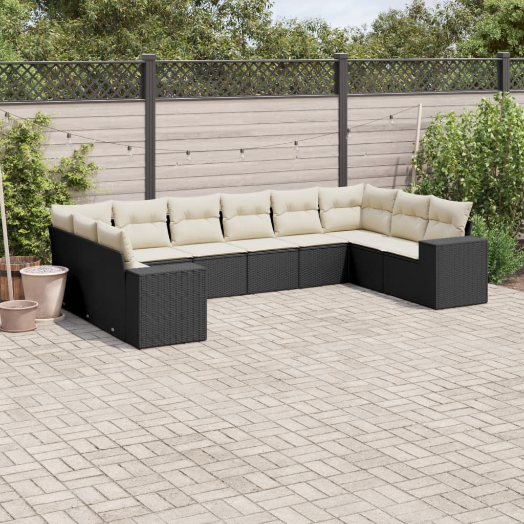 10-tlg. Garten-Sofagarnitur mit Kissen Schwarz Poly Rattan - Pazzar.ch