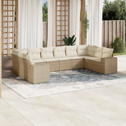 10-tlg. Garten-Sofagarnitur mit Kissen Beige Poly Rattan - Pazzar.ch