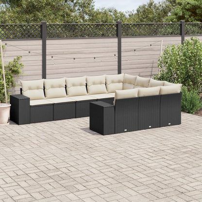 10-tlg. Garten-Sofagarnitur mit Kissen Schwarz Poly Rattan - Pazzar.ch