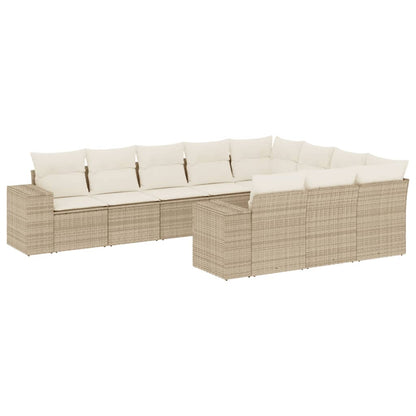 10-tlg. Garten-Sofagarnitur mit Kissen Beige Poly Rattan - Pazzar.ch