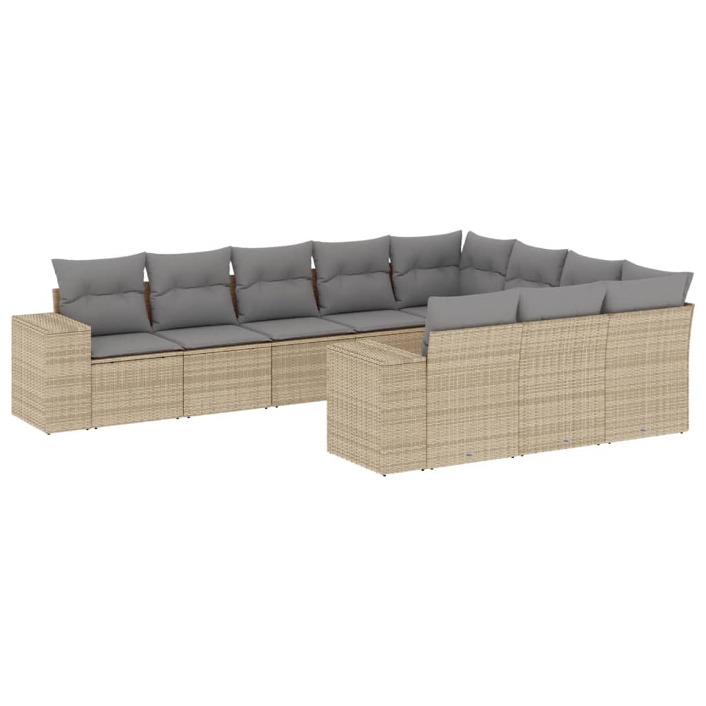 10-tlg. Garten-Sofagarnitur mit Kissen Beige Poly Rattan - Pazzar.ch