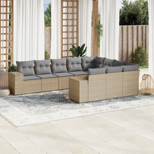 10-tlg. Garten-Sofagarnitur mit Kissen Beige Poly Rattan - Pazzar.ch