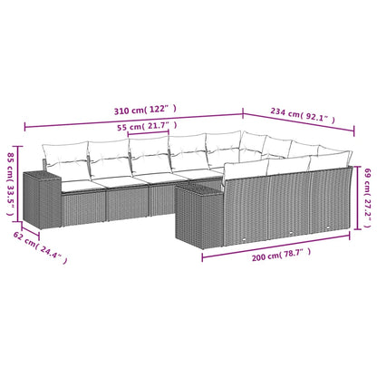 10-tlg. Garten-Sofagarnitur mit Kissen Grau Poly Rattan - Pazzar.ch