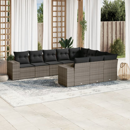 10-tlg. Garten-Sofagarnitur mit Kissen Grau Poly Rattan - Pazzar.ch