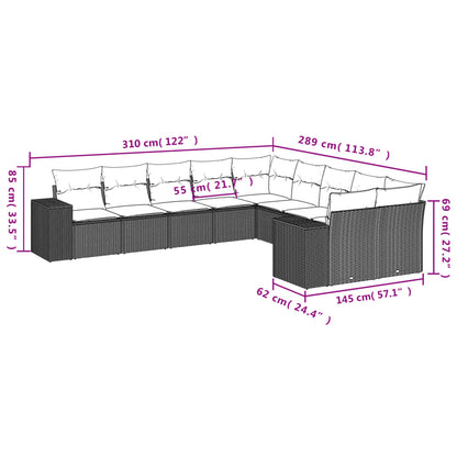 10-tlg. Garten-Sofagarnitur mit Kissen Schwarz Poly Rattan - Pazzar.ch