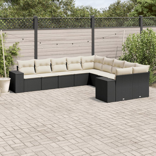 10-tlg. Garten-Sofagarnitur mit Kissen Schwarz Poly Rattan - Pazzar.ch