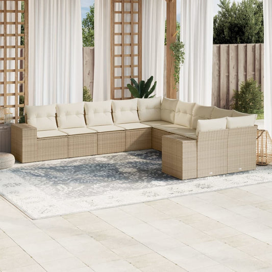 10-tlg. Garten-Sofagarnitur mit Kissen Beige Poly Rattan - Pazzar.ch