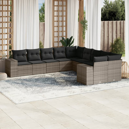 10-tlg. Garten-Sofagarnitur mit Kissen Grau Poly Rattan - Pazzar.ch