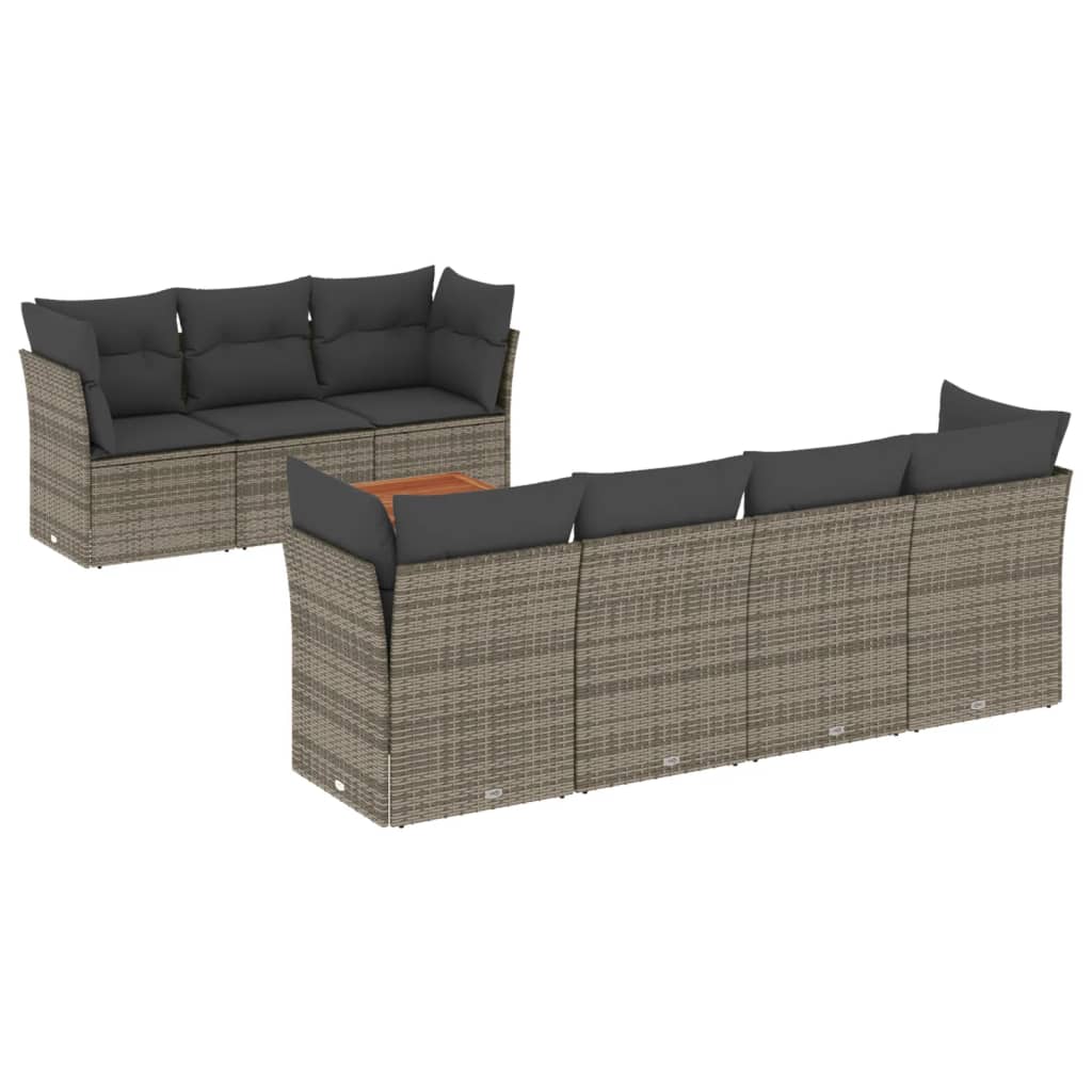 8-tlg. Garten-Sofagarnitur mit Kissen Grau Poly Rattan - Pazzar.ch