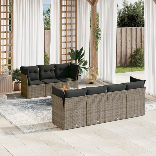 8-tlg. Garten-Sofagarnitur mit Kissen Grau Poly Rattan - Pazzar.ch